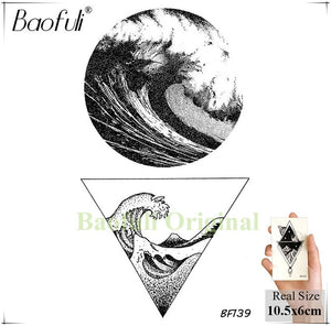 Baofuli Waterproof Temporary Sticker Geometric Planet Jellyfish Tattoo Black Triangle Tattoos Body Arm Men Fake Tatoos Chains