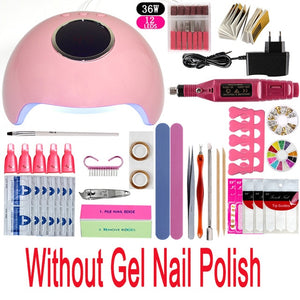 Nail Set UV LED Lamp Dryer With 12pcs Nail Gel Polish Kit Soak Off Manicure Tools Set electric Nail drill For Nail Art Tools