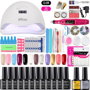 Nail Set UV LED Lamp Dryer With 12pcs Nail Gel Polish Kit Soak Off Manicure Tools Set electric Nail drill For Nail Art Tools