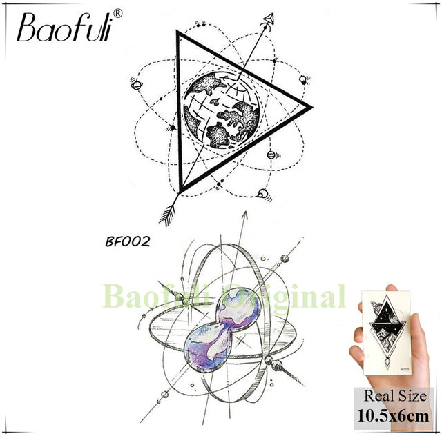 Baofuli Waterproof Temporary Sticker Geometric Planet Jellyfish Tattoo Black Triangle Tattoos Body Arm Men Fake Tatoos Chains