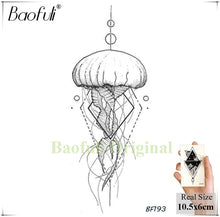 Load image into Gallery viewer, Baofuli Waterproof Temporary Sticker Geometric Planet Jellyfish Tattoo Black Triangle Tattoos Body Arm Men Fake Tatoos Chains