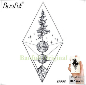 Baofuli Waterproof Temporary Sticker Geometric Planet Jellyfish Tattoo Black Triangle Tattoos Body Arm Men Fake Tatoos Chains